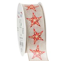 Product Decorative Ribbon with Red Stars, 40mm Wide, 15m Roll
