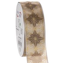 Product Dekorative Ribbon with Golden and Brown Stars, 40mm x 20m, Wired Edges