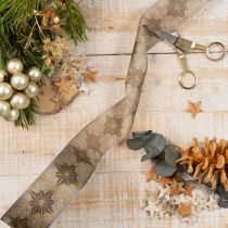 Product Dekorative Ribbon with Golden and Brown Stars, 40mm x 20m, Wired Edges