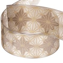 Product Dekorative Ribbon with Golden and Brown Stars, 40mm x 20m, Wired Edges