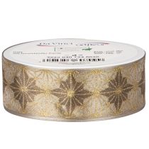 Product Dekorative Ribbon with Golden and Brown Stars, 40mm x 20m, Wired Edges