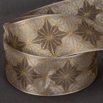 Product Dekorative Ribbon with Golden and Brown Stars, 40mm x 20m, Wired Edges