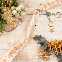 Product Festive Ribbon with Gingerbread Motifs 25mm x 18m Polyester White and Orange