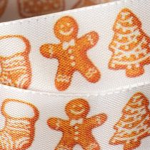 Product Festive Ribbon with Gingerbread Motifs 25mm x 18m Polyester White and Orange