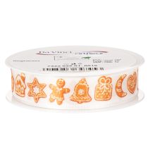 Product Festive Ribbon with Gingerbread Motifs 25mm x 18m Polyester White and Orange