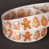 Product Festive Ribbon with Gingerbread Motifs 25mm x 18m Polyester White and Orange