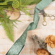 Product Decorative Ribbon with Classic Pattern, Sage Green with Glitter, 40mm x 15m, Polyester