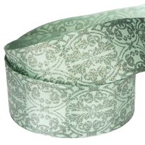 Product Decorative Ribbon with Classic Pattern, Sage Green with Glitter, 40mm x 15m, Polyester
