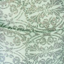 Product Decorative Ribbon with Classic Pattern, Sage Green with Glitter, 40mm x 15m, Polyester