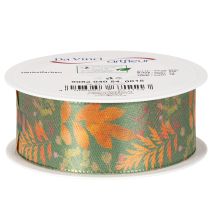 Product Decorative Ribbon with Leaf Pattern, Autumn Colors, 40mm x 15m, Artificial Silk