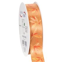 Product Autumn Leaf Pattern Ribbon, 25mm Wide, 18m, Polyester, for Decorative Wrapping and Crafting