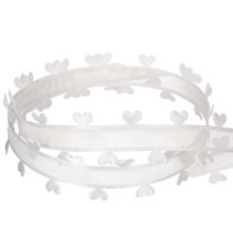 Product White Decorative Ribbon with Heart Motif, 20mm x 15m, Polyester