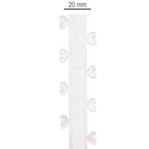 Product White Decorative Ribbon with Heart Motif, 20mm x 15m, Polyester