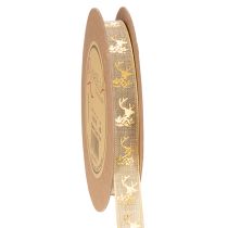 Product Decorative Ribbon Christmas Deer Pattern 15mm x 15m Polyester Brown and Gold