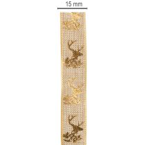 Product Decorative Ribbon Christmas Deer Pattern 15mm x 15m Polyester Brown and Gold
