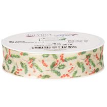 Product Holly and Berry Decorative Ribbon with Wired Edges 25mm x 18m Beige