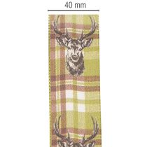 Product Decorative Fabric Ribbon Deer Head Check Pattern 40mm x 15m