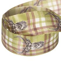 Product Decorative Fabric Ribbon Deer Head Check Pattern 40mm x 15m