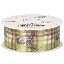 Product Decorative Fabric Ribbon Deer Head Check Pattern 40mm x 15m