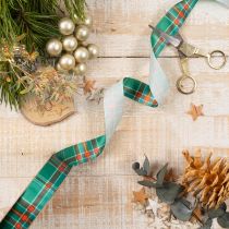 Product Green and Red Tartan Gift Ribbon, 25mm x 20m, Polyester