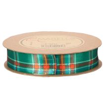 Product Green and Red Tartan Gift Ribbon, 25mm x 20m, Polyester
