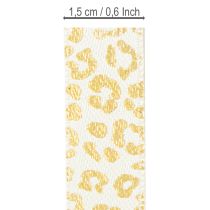 Product Ribbon Leopard Print Silk Ribbon Cream Gold 15mm 18m