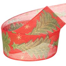 Product Christmas Ribbon with Tree and Stars Design, 40mm x 15m, Red and Gold
