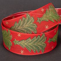 Product Christmas Ribbon with Tree and Stars Design, 40mm x 15m, Red and Gold