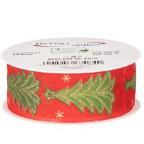 Product Christmas Ribbon with Tree and Stars Design, 40mm x 15m, Red and Gold