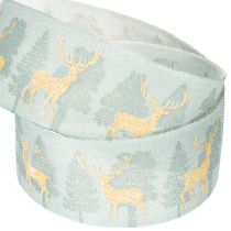 Product Fabric Gift Ribbon with Reindeer and Trees 40mm x 18m