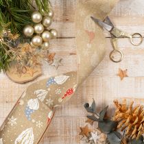 Product Decorative Ribbon with Christmas Gnomes on Jute-Style Fabric 60mm x 10m