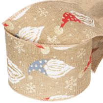 Product Decorative Ribbon with Christmas Gnomes on Jute-Style Fabric 60mm x 10m