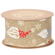 Product Decorative Ribbon with Christmas Gnomes on Jute-Style Fabric 60mm x 10m