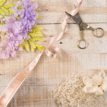 Product Pink Ribbon with Gold Bow Print 15mm x 18m for Indoor Decoration and Gift Wrapping