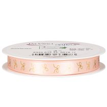 Product Pink Ribbon with Gold Bow Print 15mm x 18m for Indoor Decoration and Gift Wrapping