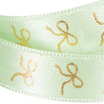 Product Decorative Mint Green Ribbon with Gold Bow Motif, 15mm x 18m