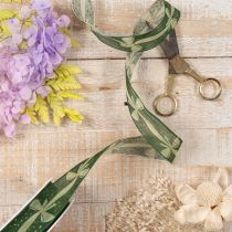 Product Green Fabric Ribbon with Bow and Gold Dots, 25mm x 18m, for Gift Wrapping and Decorations