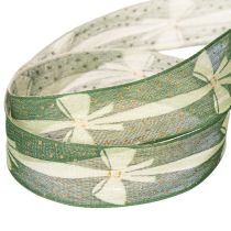 Product Green Fabric Ribbon with Bow and Gold Dots, 25mm x 18m, for Gift Wrapping and Decorations