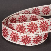 Product Dekorative Ribbon with Snowflake Design 25mm x 20m – Red and White