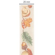 Product Decorative Ribbon with Mushroom and Autumn Leaves Design, 25mm x 18m Beige Polyester