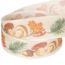 Product Decorative Ribbon with Mushroom and Autumn Leaves Design, 25mm x 18m Beige Polyester