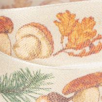Product Decorative Ribbon with Mushroom and Autumn Leaves Design, 25mm x 18m Beige Polyester