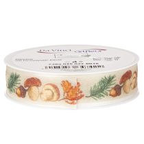Product Decorative Ribbon with Mushroom and Autumn Leaves Design, 25mm x 18m Beige Polyester