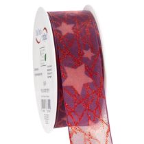 Product Organza Ribbon with Glitter Stars Purple 40mm x 15m for Christmas Decorations