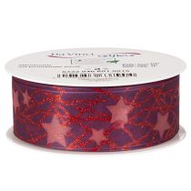 Product Organza Ribbon with Glitter Stars Purple 40mm x 15m for Christmas Decorations