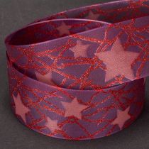 Product Organza Ribbon with Glitter Stars Purple 40mm x 15m for Christmas Decorations