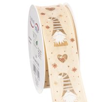 Product Decorative Ribbon with Gnome and Heart Motifs 40mm x 15m Beige for Gifts and Crafts