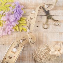 Product Decorative Fabric Ribbon with Gnome and Heart Motifs, Beige, 40mm x 15m
