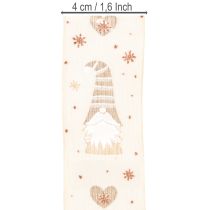 Product Decorative Fabric Ribbon with Gnome and Heart Motifs, Beige, 40mm x 15m