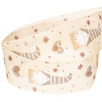 Product Decorative Fabric Ribbon with Gnome and Heart Motifs, Beige, 40mm x 15m